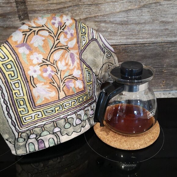 Elephant Tea / Coffee Pot Cozy Embroidered Chain Stitch Colorful Unused - Picture 6 of 10